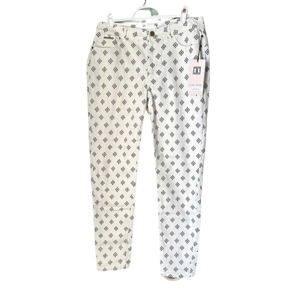Ivanka Trump NWT White Printed Skinny Jean Denim Pants Tribal Print Mid Rise
